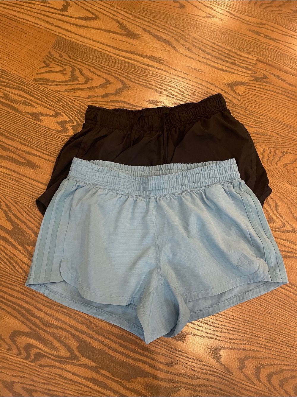 Women's Light Blue and Black Athletic Shorts Duo - Adidas and Nike, Size Small